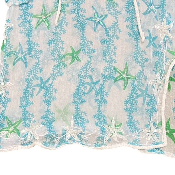 Letarte sheer handmade 100% silk beaded tunic top white & turquoise size small - Picture 8 of 11